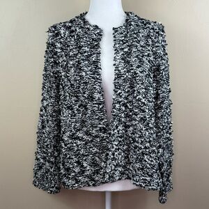 Eileen Fisher Sweater Large Black White Loop Knit Cardigan Organic Cotton Top